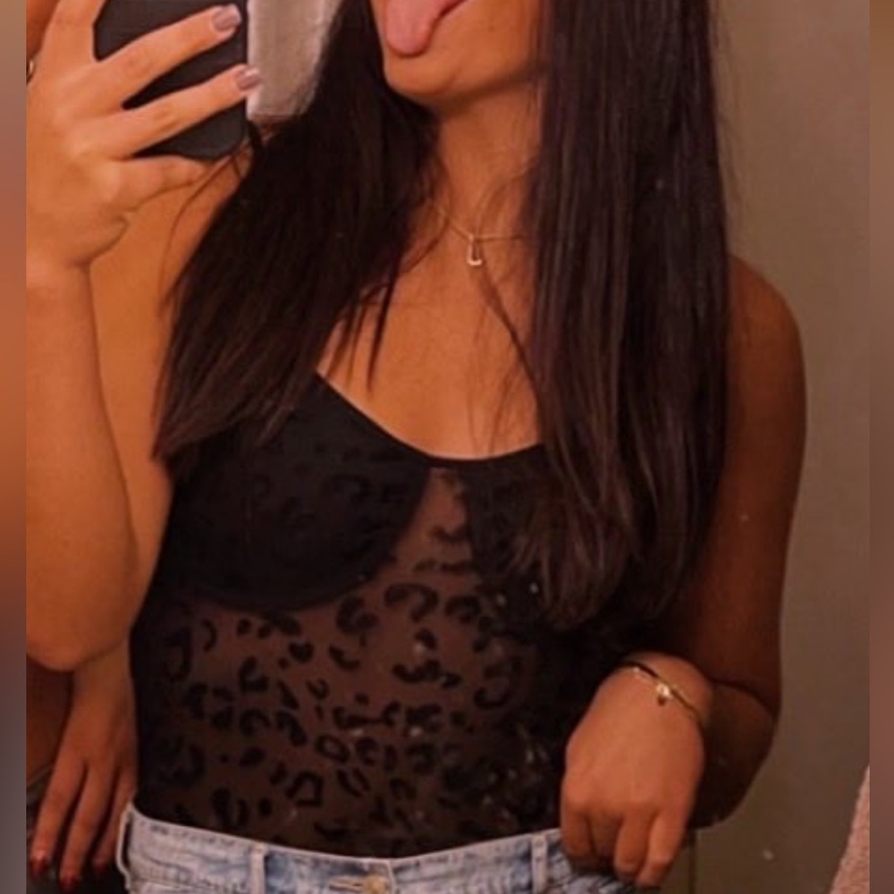 Leopard Print Sheer Black Bodysuit